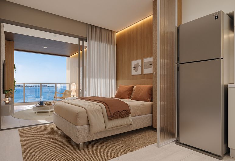 Living do apartamento com vista mar - Acqua Duas Praias